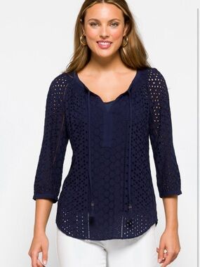 Daniel Rainn Pale Sky Wilcox blouse from stitch Fix Sz L Navy Blue 3/4 Sleeve